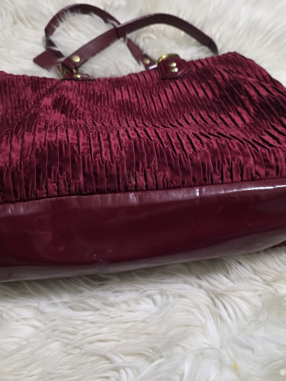 Coach Burgundy Pleated Tote Bag - Picture 3 of 5